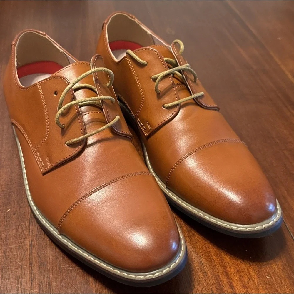 Bruno Marc Men's 10.5W‎ Cognac Cap Toe Oxford Dress Shoes Wide PRINCEWIDE-6